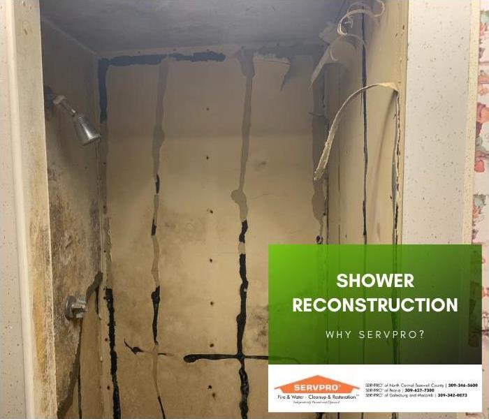 Shower in rough shape after damage - pre-reconstruction.