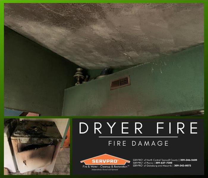Smoke damage from dryer fire on ceiling.