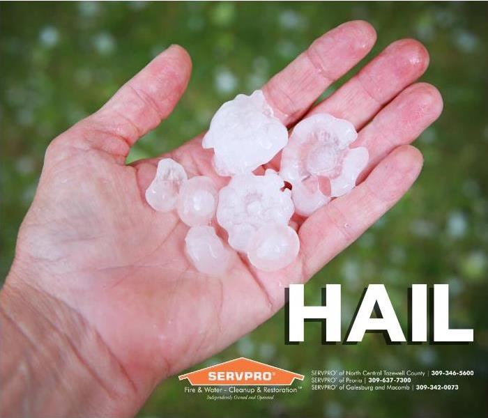 Title card - hand holding piece of hail that fills the whole palm.
